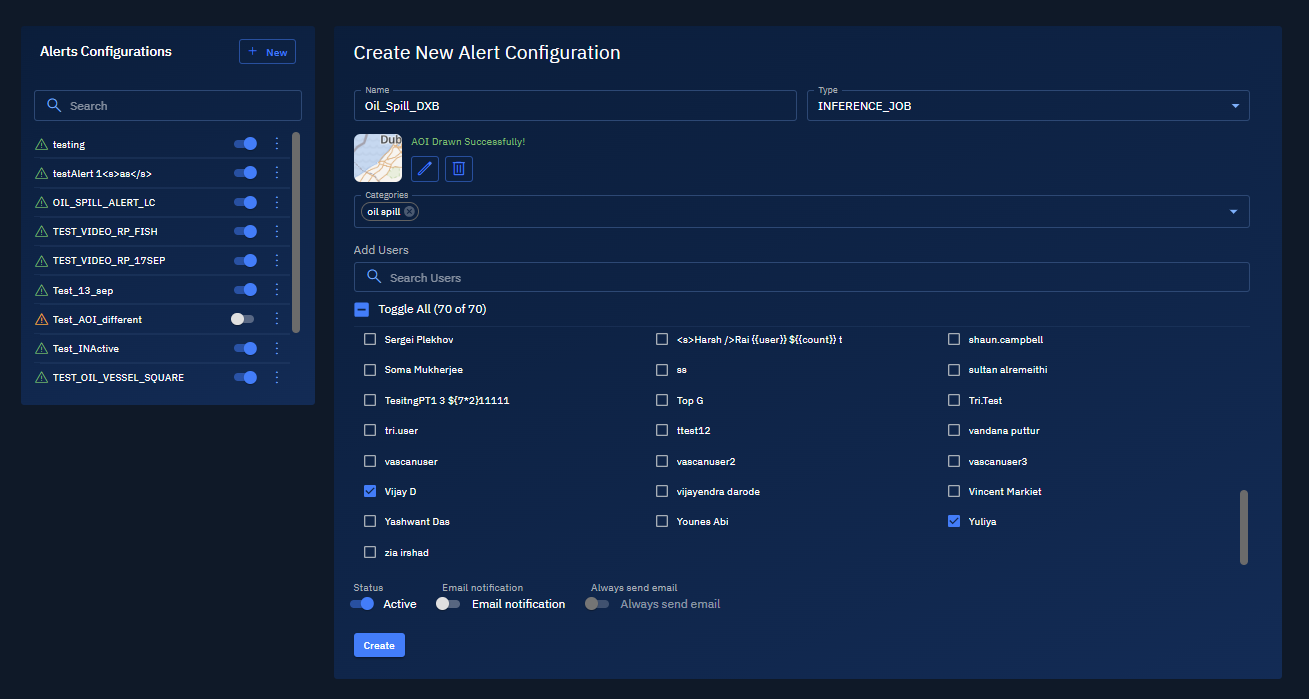 Create New Alert Config Page