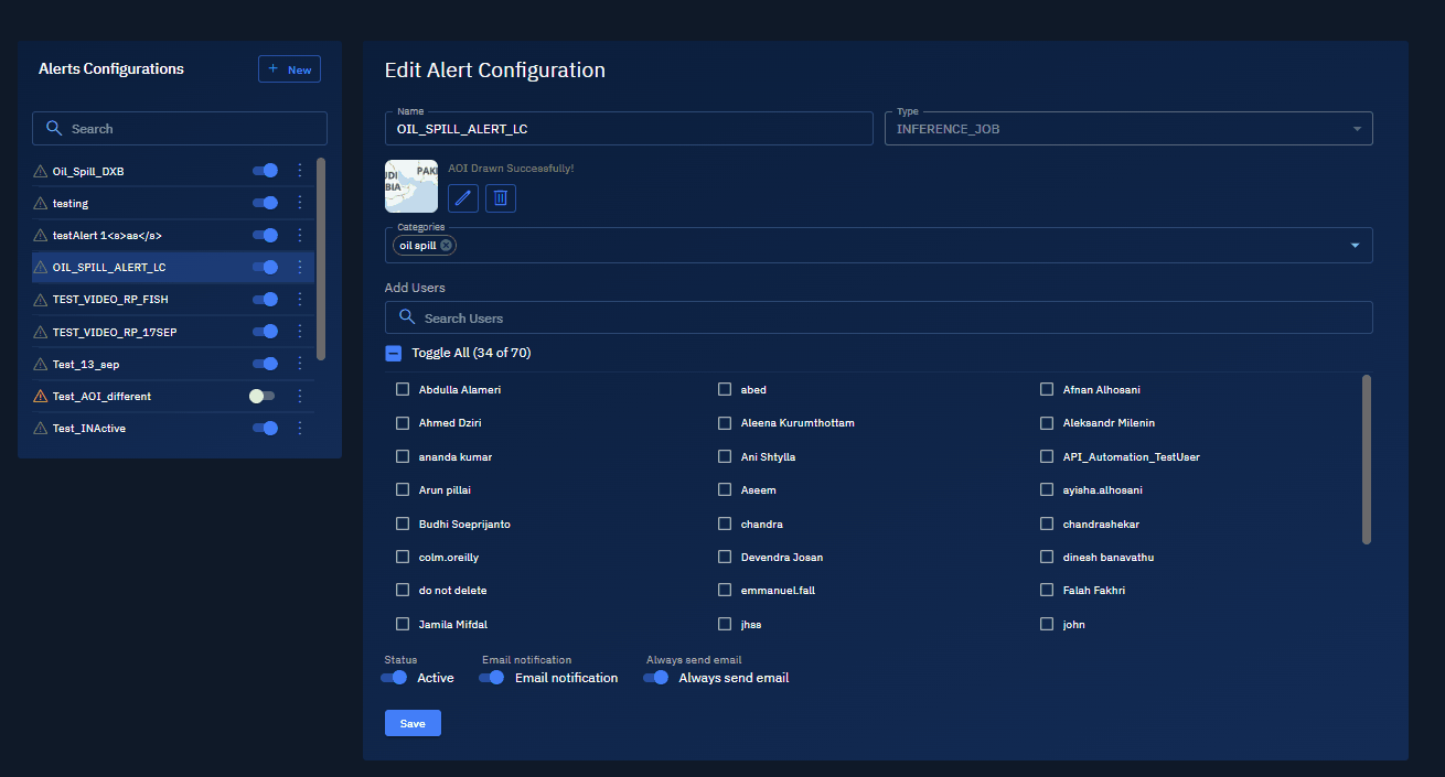 Alerts Config Page