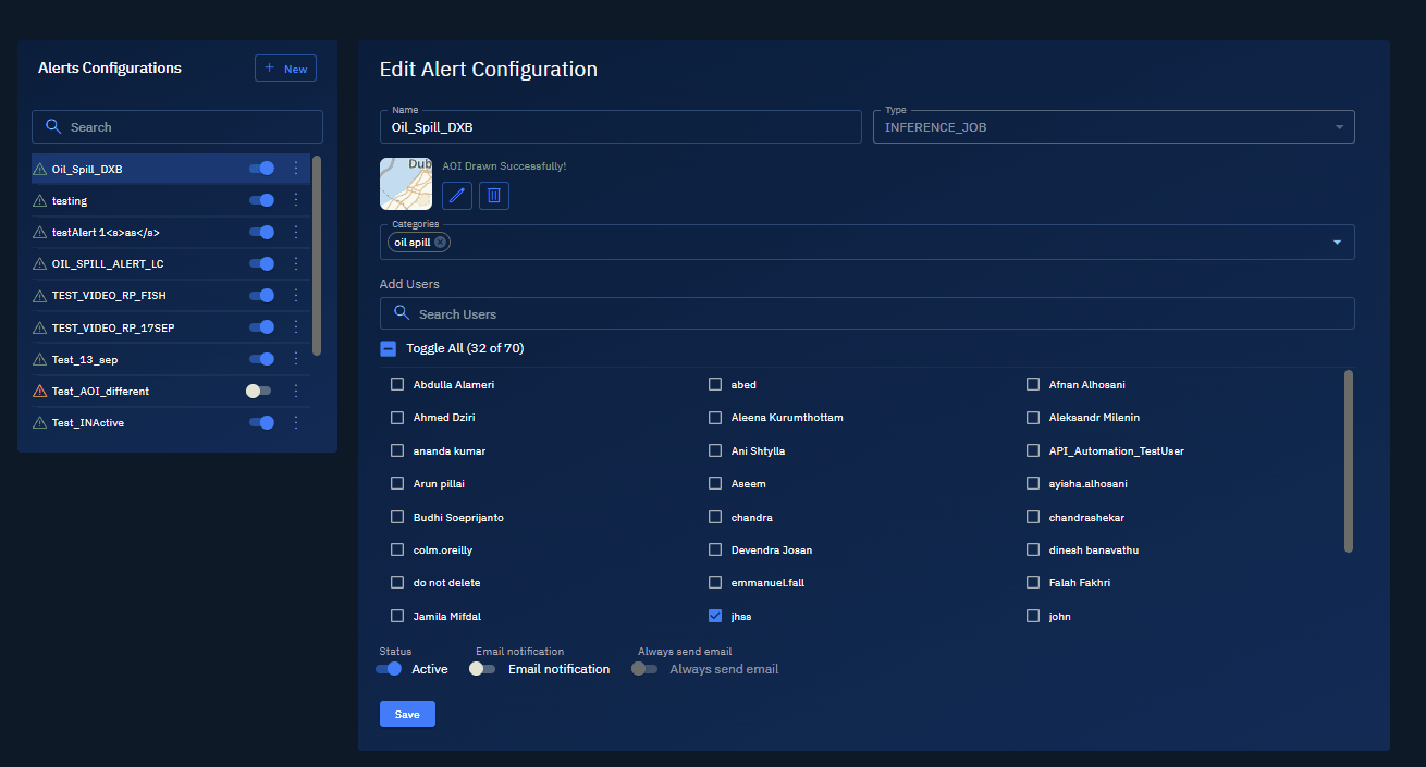 Alerts Config Page