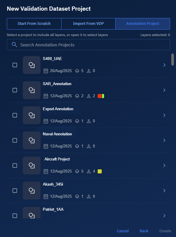 Creating a New Validation Dataset Project