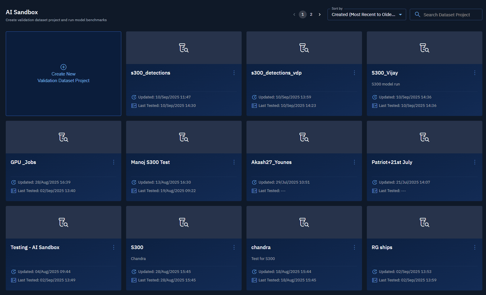 Searching dataset projects