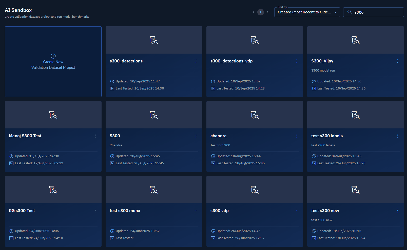 Searching dataset projects