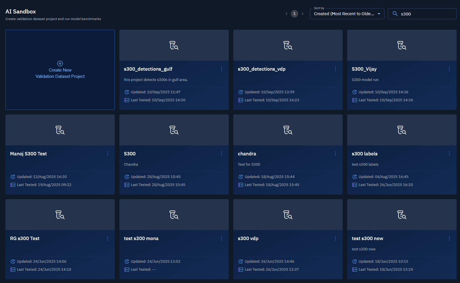 Searching dataset projects