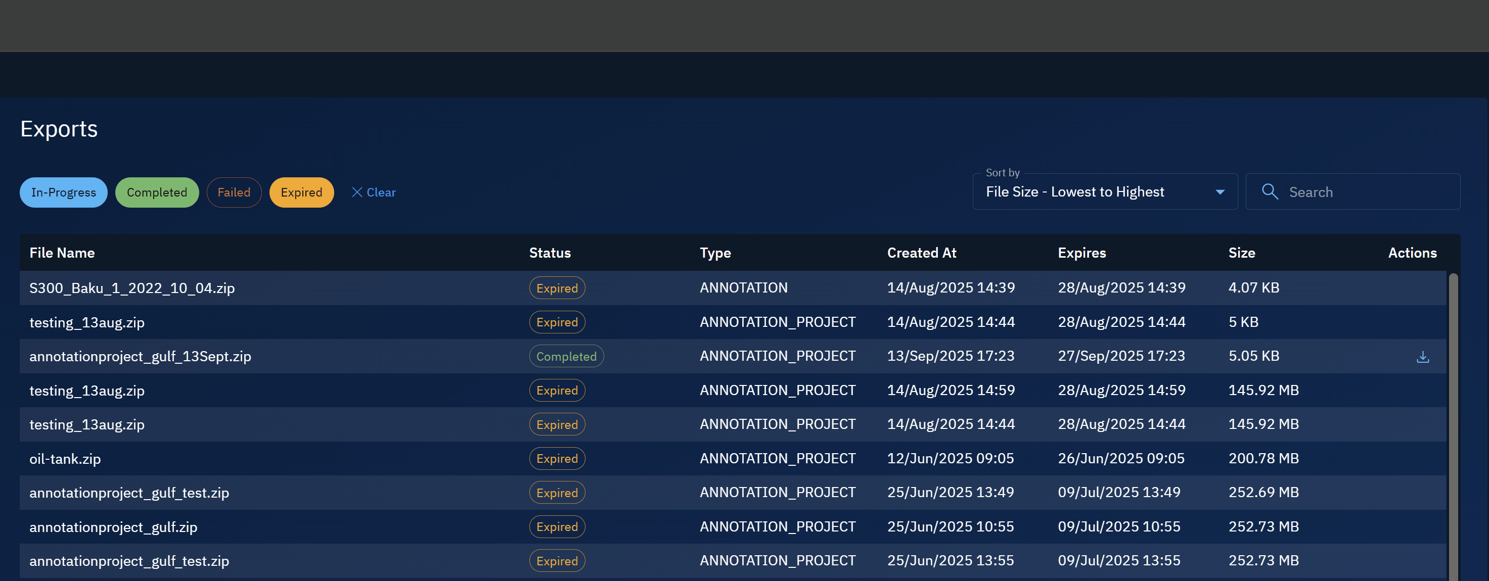 Downloading Exports
