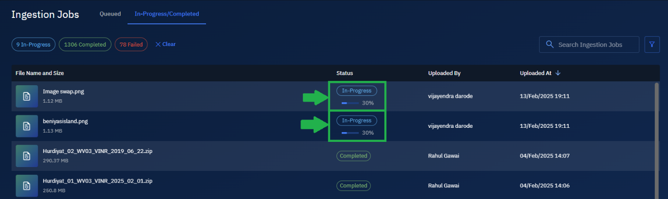 View Progress of Data Ingestion