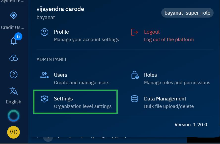 Accessing Settings module
